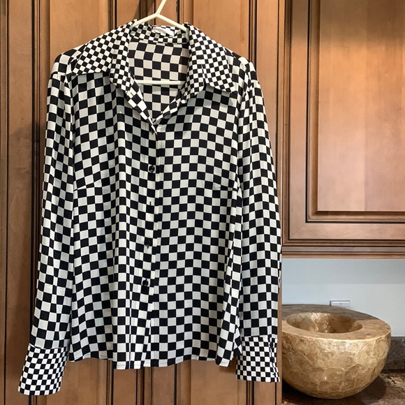 Escada Tops - Escada black/white silk button down blouse size 44/L/XL. Worn once